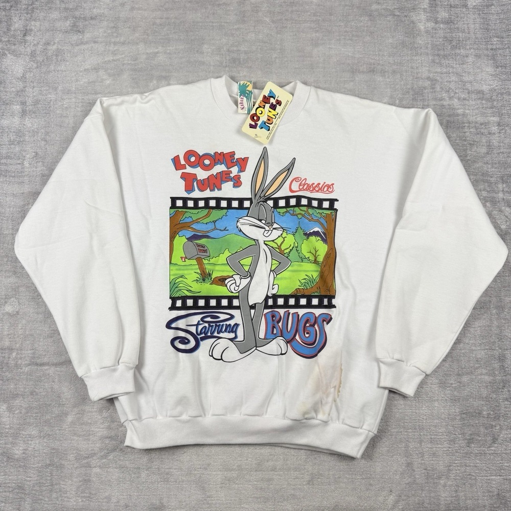 Vintage Looney Tunes Sweatshirt Mens Large‎ White Bugs Bunny Film strip Crewneck